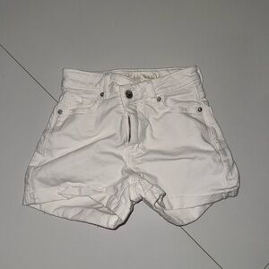cross at the waist high waisted white jean shorts
